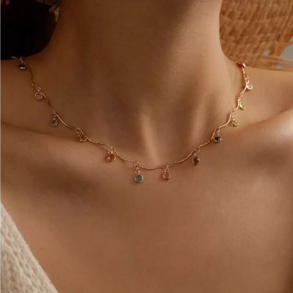BRAND NEW 🌈 SUPER UNIQUE colorful glass gem charm gold plated chain necklace
